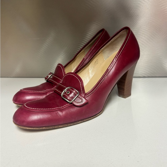 Coach Katrina Raspberry Red Leather Heels Stacked Wood Heel Size 10 - Picture 1 of 6